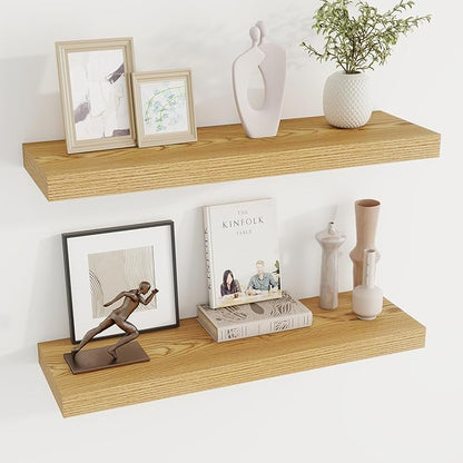 Dreamland 30 Inches Floating Shelves for Wall,8 Inch Deep Floating Shelves Set of 2, Large Display & Storage Shelf, Wall Shelf for Bathroom Bedroom Living Room Kitchen Office,Light Brown