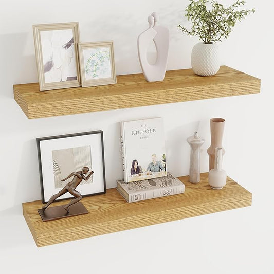 Dreamland 30 Inches Floating Shelves for Wall,8 Inch Deep Floating Shelves Set of 2, Large Display & Storage Shelf, Wall Shelf for Bathroom Bedroom Living Room Kitchen Office,Light Brown