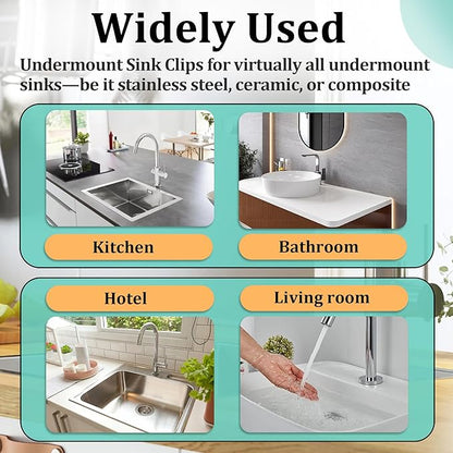 14-Pack Premium Undermount Sink Clips Kit | Heavy-Duty Premium Sink Brackets and Supports for Kitchen & Bathroom Countertop Installation