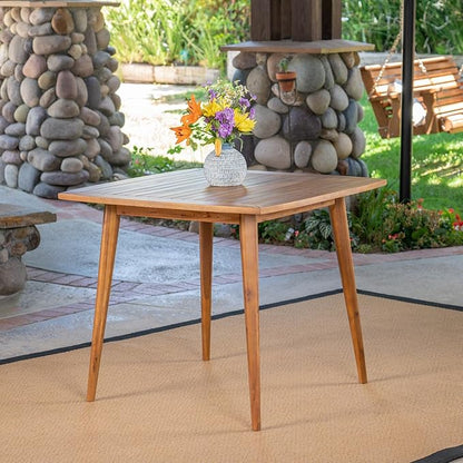 Penau Square Acacia Wood Dining Table, Toothpick Legs, Teak Finish, Modern Solid Wood Top, 35.50 x 35.50 x 30.00 Inchs, Seats 2-4, Indoor Kitchen Dining Accent Table