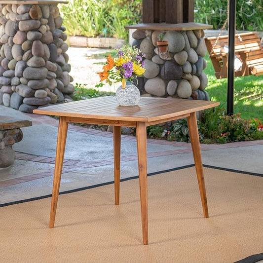 Penau Square Acacia Wood Dining Table, Toothpick Legs, Teak Finish, Modern Solid Wood Top, 35.50 x 35.50 x 30.00 Inchs, Seats 2-4, Indoor Kitchen Dining Accent Table