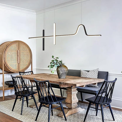 KCO Modern Linear Black Pendant Light Dimmable LED Hanging Chandelier Lights Farmhouse Long Dining Room Hanging Light Fixture Adjustable Kitchen Adjustable Island Lights for Kitchen