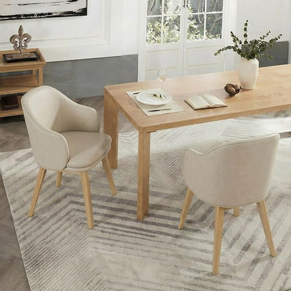 KISLOT Wooden Dining Chairs Set of 2, Faux Leather Upholstered Modern Dining Room Chairs with Barrel Backrest & Double-Layer Thick Cushion for Living Room, Restaurant, Kitchen and Café, Beige
