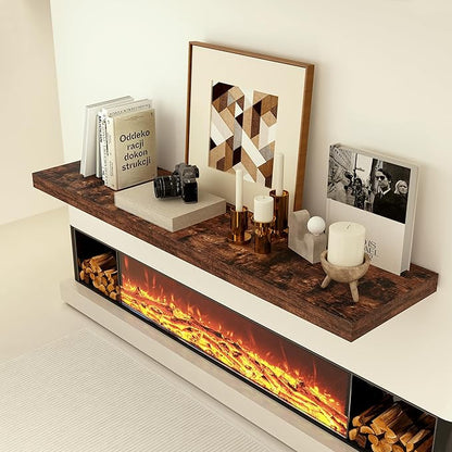 Heimlove 12 Inch Deep Floating Shelves, 48 x 12 inches Long, Large Display & Storage Shelf, Rustic Wood Wall Shelves for Fireplace Mantel, Set of 1(Rustic Brown)