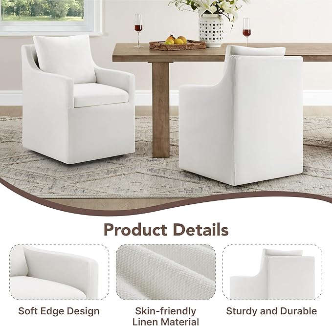 KISLOT Upholstered Dining Chairs Set of 1, Modern Dining Room Chairs with Casters & Washable Cover, Rolling Accent Chair with Hidden Storage for Kitchen, Farmhouse, Living Room, White, 1 Box