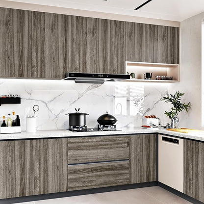 WESTICK Grayish Brown Wood Contact Paper Peel and Stick Wallpaper Wood Vinyl Wrap Waterproof Thick Wooden Grain Contact Paper for Countertops Desk Dresser Kithcen Cabinets Shelf Liner 15.8" x 393"