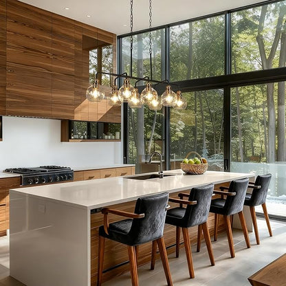 KSANA 40" Large Rectangular Linear Chandelier, 8-Light Black Gold Kitchen Island Lighting with Seeded Glass Mid-Century Modern Dining Room Light Fixtures for Living Room, Kitchen, Hallway, Bedroom