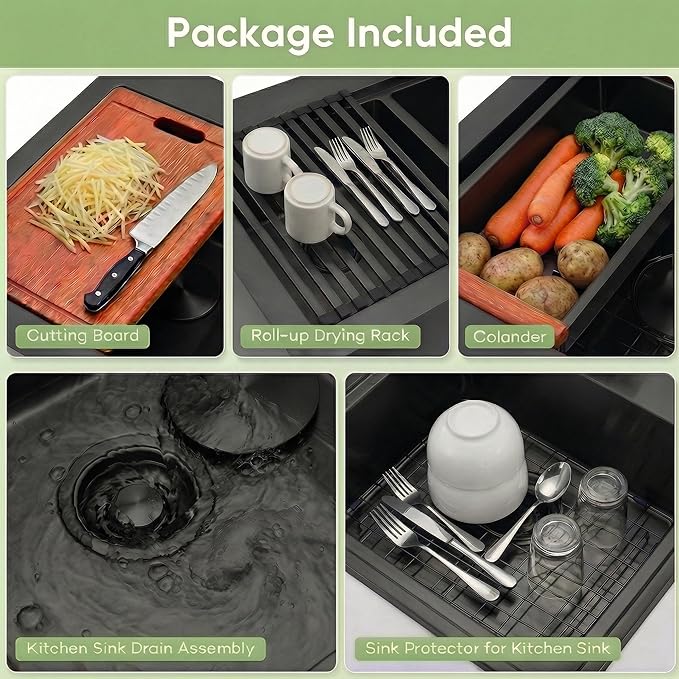 LQS Double Bowl Kitchen Sink, Undermount/Drop In Kitchen Sink, Double Bowl Stainless Steel Kitchen Sinks, 16 Gauge Stainless Steel Handmade Sinks (Black, 36" x 22" x 10")