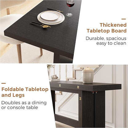 Jocoevol 63" Folding Dining Table for 4-6, Modern Dining Room Table with Large Foldable Tabletop, Wood Folding Table with Foldable Legs, Dinner Tables for Kitchen Dining Room (Black)