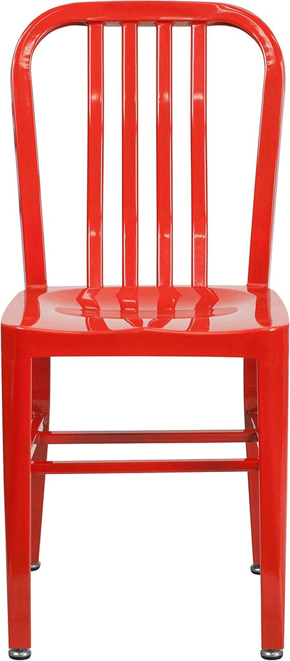 Flash Furniture Gael Indoor/Outdoor Modern Metal Dining Chairs, Commercial-Grade Galvanized Steel Restaurant Chairs, Set of 2, Red