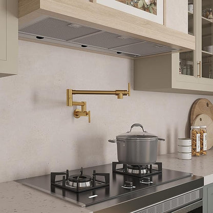 CENOSA Pot Filler Faucet Gold Commercial Wall Mount Stove Faucet Wall Mount Kitchen Sink Pot Filler Facuet