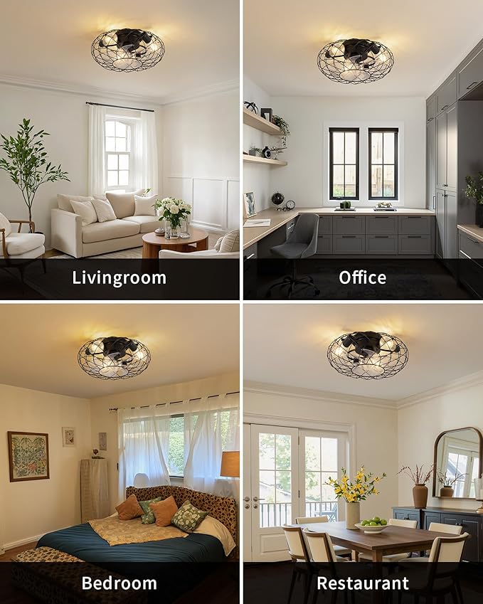 KDG 15.8″ Retro Low Profile LED Ceiling Fans with Light, Reversible Ceiling Fans Flush Mount with Remote and 6 Speeds, E26 Base Buld for Bedroom, Dinning Room, Kids Room, Kitchen