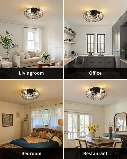 KDG 15.8″ Retro Low Profile LED Ceiling Fans with Light, Reversible Ceiling Fans Flush Mount with Remote and 6 Speeds, E26 Base Buld for Bedroom, Dinning Room, Kids Room, Kitchen
