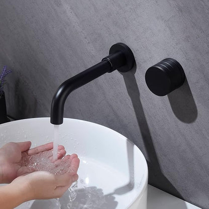 TRUSTMI Brass Bathroom Faucet Brick-Pattern Single Handle Wall Mount Vessel Sink Faucet (Rough-in Valve Included), Matte Black