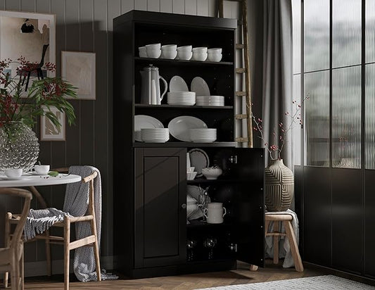 Palace Imports 100% Solid Wood Kitchen Pantry w/ 2 Wood Doors, Black, 32" w x 71.5" h, Renewable Eco-Friendly Pine, Made in Brazil