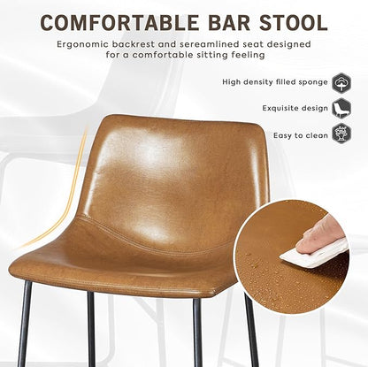 LEMBERI 26 inch Bar Stools Set of 3, Modern Counter Height Bar Stools, Faux Leather Barstool with Back and Metal Leg, Armless Bar Chairs for Kitchen Island (Whisky, 3pcs 26")