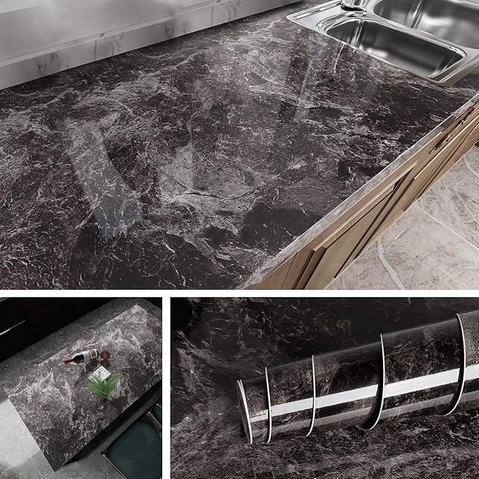 Livelynine Dark Marble Wallpaper for Counter Top Covers Peel and Stick Countertops for Kitchen Waterproof Marble Contact Paper for Countertops Counter Table Desk Covers Furniture Wrap 15.8"x78.8"