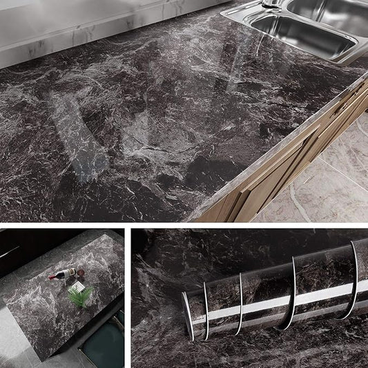 Livelynine 15.8x394 Dark Marble Wallpaper Peel and Stick Marble Contact Paper Countertops Waterproof Kitchen Cabinet Wallpaper Bathroom Counter Top Vinyl Wrap Desk Laminate Countertop Self Adhesive