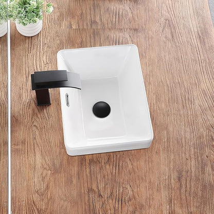 Bathroom Vessel Sink 15.5'' x 11.9'' Small Semi Recessed Bathroom Sink Rectangular Drop In Sink with Overflow White Ceramic Modern Vessel Sinks for Bathroom