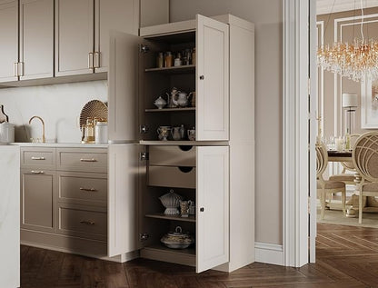 Palace Imports Solid Wood Kitchen Pantry Cabinet - 71.5" H x 32" W, Tall Storage Cupboard - Beige, Adjustable Shelves & 2-Drawer Kit for Living Space, 100% Renewable Eco-Friendly Wood, Made in Brazil
