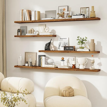 Dreamland 36Inch Floating Shelves for Wall, Rustic Wooden Floating Shelves for Bathroom|Bedroom|Kitchen, 2 Pack Deep Wall Mounted Book Shelf, Wood Storage Display Shelf for Home Decor, Brown