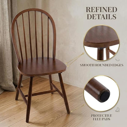 chairus Farmhouse Walnut Dining Chairs Set of 6, Windsor Wooden Dining Room Chairs with Spindle Bow Back, Modern Cottage Armless Side Kitchen Chairs