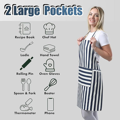 TOSHEX Kitchen Apron Waterdrop Resistant Cotton Apron with adjustable Aprons for Women with Pockets Cooking Apron Chef Apron for Men (1, Navy Blue)