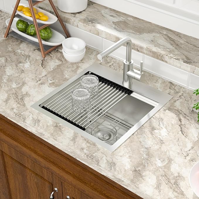 Mocoloo 18 Inch Bar Sink with Faucet, 16 Gauge Drop in Workstation Sink - 18x18x9" Stainless Steel Single Bowl Small Rv Kitchen Sink with Pull-Out Faucet