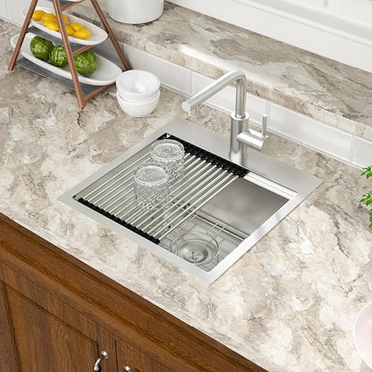 Mocoloo 18 Inch Bar Sink with Faucet, 16 Gauge Drop in Workstation Sink - 18x18x9" Stainless Steel Single Bowl Small Rv Kitchen Sink with Pull-Out Faucet