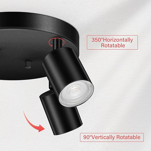 AUQUEE LED 4 Light Track Lighting Kit, LED Track Lighting Fixtures, Black Round Ceiling Spot Lighting, Flexibly Rotatable Light Head for Kitchen, Living Room, Bedroom, GU10 Bulb Not Included
