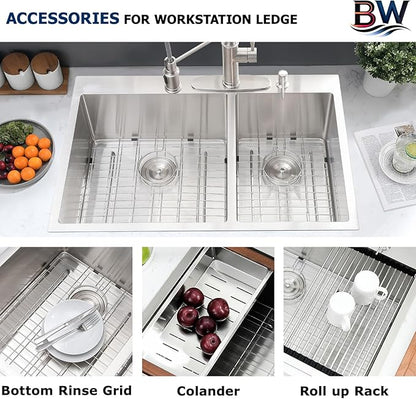 33x22 Inch Double Bowl Kitchen Sink Drop In - 16 Gauge Stainless Steel Top Mount Drop In Sink, 60/40 Split, Durable for Home Kitchen