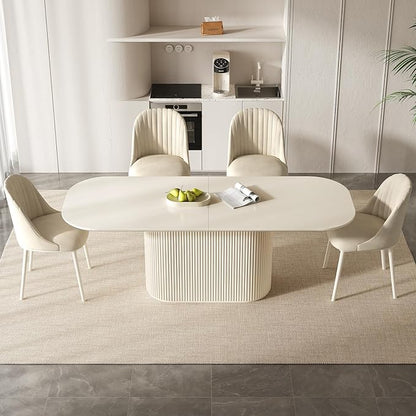 Miuuod 86.61" Cream White Dining Table Set for 6 People Large Kitchen Table with 6 Chairs Rectangular Wood Dining Room Furniture Oval Base Modern Farmhouse Table for Living Room Home Office