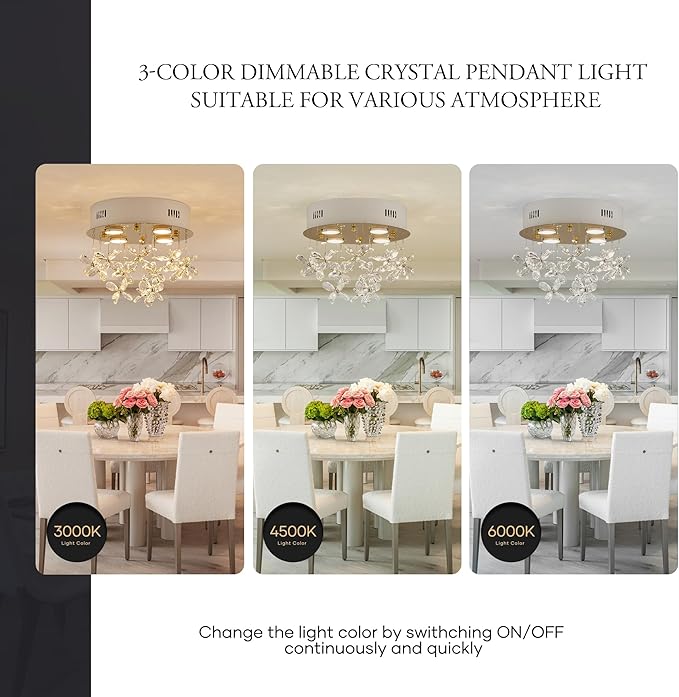4-Lights Modern Chandelier K9 Crystal Lighting Fixture,11.8 Inch Round Stainless Steel Flush Mount Ceiling Lights for Bedroom Foyer Hallway Dining Room,GU10 Bulbs Include