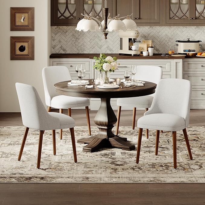 MALOL Dining Room Chair Set of 2, Upholstered Kitchen Chairs with Wood Legs, High-Back Padded Dining Chairs for Dining Room/Restaurant/Cafe, Light Grey
