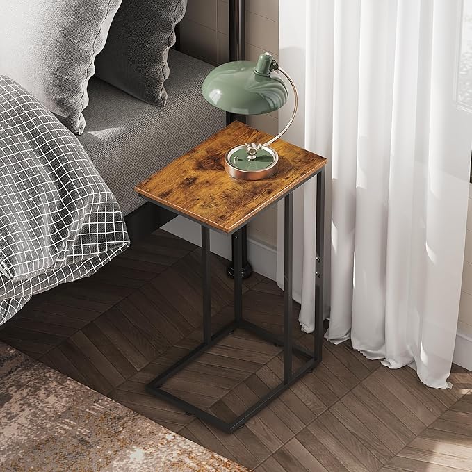WLIVE Brown Side Tables Living Room, C Shaped End Table for Couch, Sofa and Bed, Large Desktop C Table for Bedroom, Home Office, Small Spaces, Rustic Brown