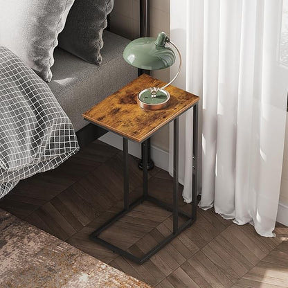 WLIVE Brown Side Tables Living Room, C Shaped End Table for Couch, Sofa and Bed, Large Desktop C Table for Bedroom, Home Office, Small Spaces, Rustic Brown
