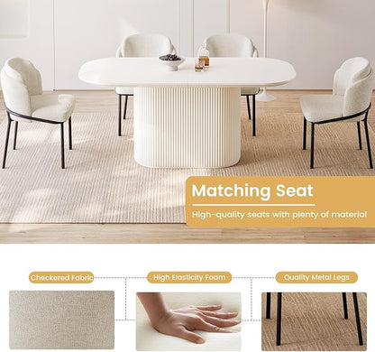 Miuuod 62.99" Large Modern Dining & Kitchen Table Set for Dining Room,with 6 Upholstered Chairs for 6-8 People,Oval Elegant Dining Table,Cream White