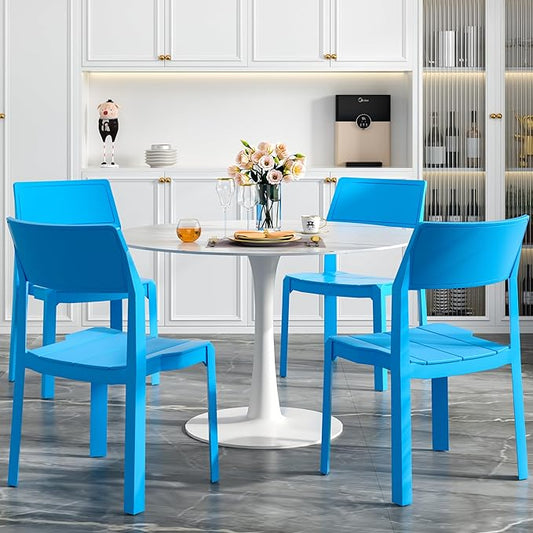 VECELO 4 Pack Plastic Dining Chairs, Stackable Patio Chairs for Indoor Outdoor Use in Kitchen, Poolside, No Assembly Required, Blue