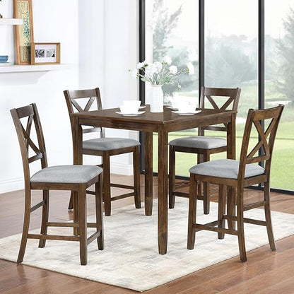 Set of 4 Dining Chairs, Wooden Kitchen Chairs with Padded Cushion, Upholstered Stools for Kitchen Island, Dining Room, Living Room, Easy Assembly (Walnut - X-Shaped backrest)