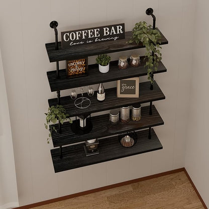 HDDFER Floating Shelves for Wall Living Room Shelves Bookshelf Industrial Pipe Shelving Shelf Real Wood Planks 36 inch Rustic Wall Shelves Hanging Bookshelves Farmhouse Kitchen Bar Shelving