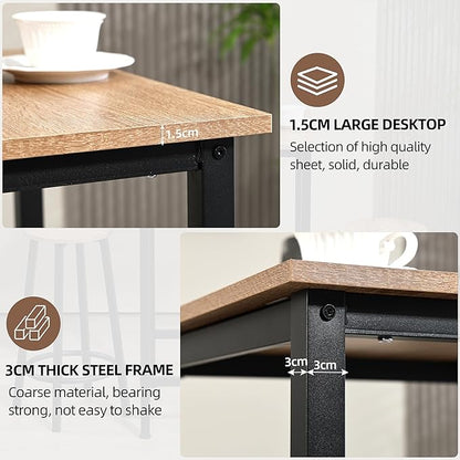 Finnhomy Bar Table Set, 23.6" Pub Table High Top Table, Square Bar Height Table, Bar Table with Stools, Kitchen Table Set for 2, Industrial Breakfast for Kitchen, Living Room, Greige
