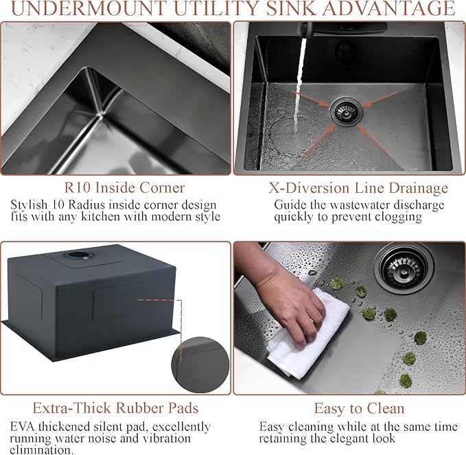 25 Inch Black Drop In Laundry Sink-Bokaiya 25x22 Stainless Steel Drop In Kitchen Sink with Faucet Combo Laundry Room Utility Sinks 16 Gauge Single Bowl 13" Deep Kitchen Sink