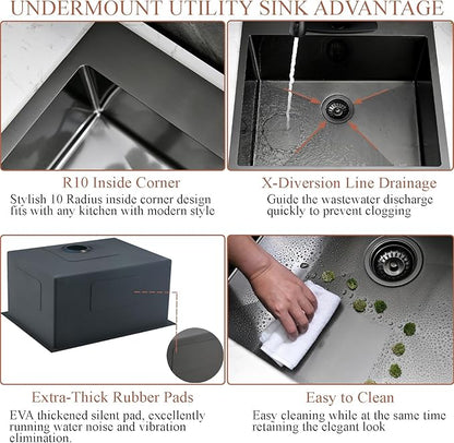 25 Inch Black Drop In Laundry Sink-Bokaiya 25x22 Stainless Steel Drop In Kitchen Sink with Faucet Combo Laundry Room Utility Sinks 16 Gauge Single Bowl 13" Deep Kitchen Sink