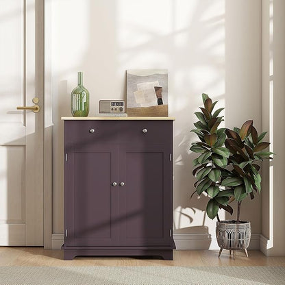 HOMCOM Sideboard Buffet Cabinet with Solid Wood Countertop, Modern Kitchen Storage Cabinet, Coffee Bar Cabinet with 2 Drawers, Doors and Adjustable Shelf, Coffee