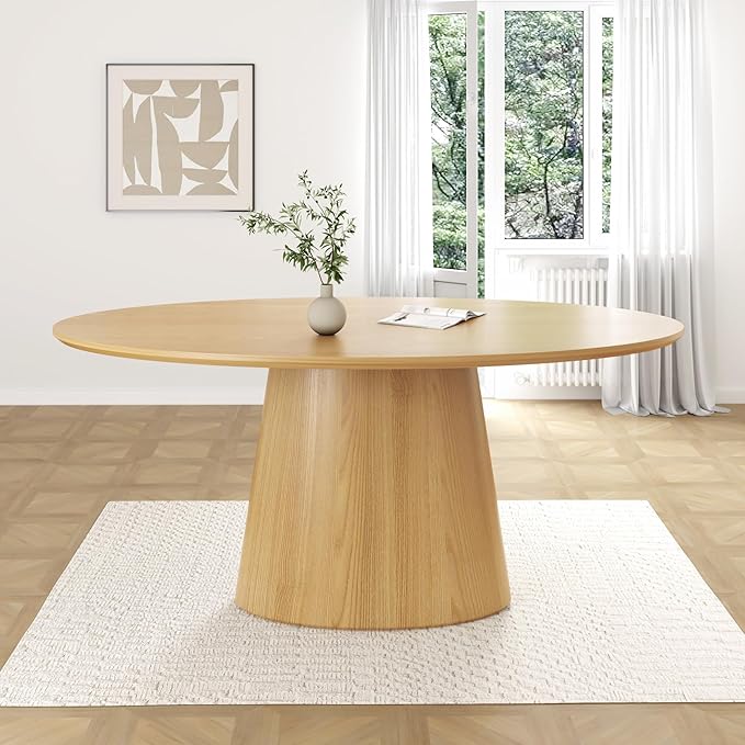 Casaphoria 72" Oval Dining Table for 6-8 People, Mid Century Modern Wood Kitchen Table, Minimalist Pedestal Dining Room Furniture with Child-Safe Round Edges (Natural)