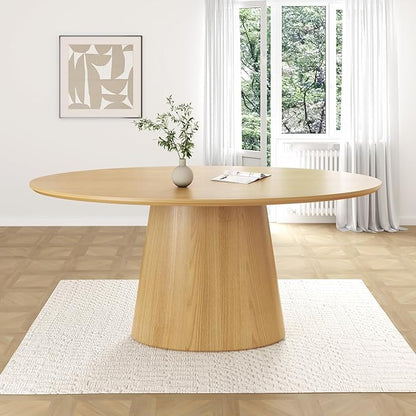 Casaphoria 72" Oval Dining Table for 6-8 People, Mid Century Modern Wood Kitchen Table, Minimalist Pedestal Dining Room Furniture with Child-Safe Round Edges (Natural)
