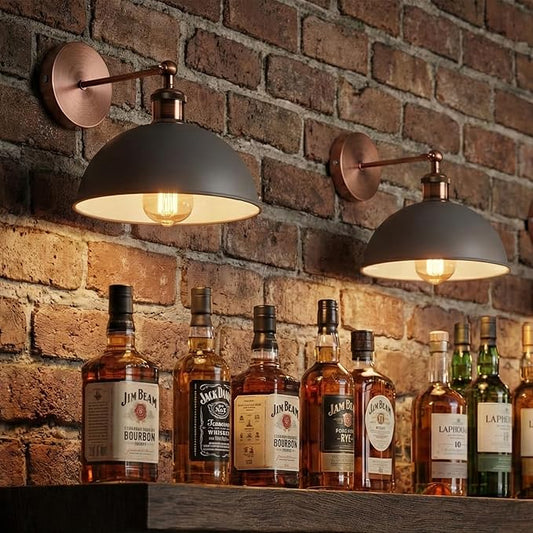 Dome Metal Wall Sconce, 180° Adjustable Industrial Wall Lamp for Bedside, Study, Kitchen, and Living Room Decor. (Grey*)