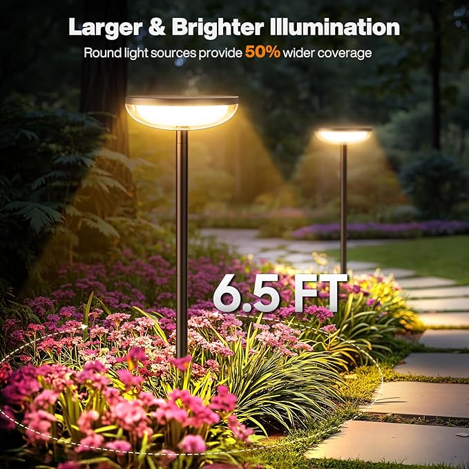 ELECLINK Tall Solar Pathway Lights Outdoor, 2 Pack Solar Garden Lights Outdoor Waterproof Bright Up to 15Hrs, Round Garden Light for Yard Flower Bed Patio Path Walkway Driveway Outside Decor