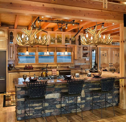 Rustic Antler Chandelier Lighting,Retro Deer Antler Chandelier 6 Light,E12 Base, Deer Horn Ceiling Pendant Light Fixtures for Home Hotel Store (6 lamp arms + 3 arms)