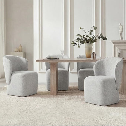 KISLOT Upholstered Dining Chairs with Wheels, No Assembly Stain Resistant Fabric Modern Barrel Armchair with Casters, Dining Room Chairs for Kitchen Living Room Bedroom, Light Grey, Set of 2